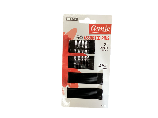 Annie Black Assorted Pins, 50