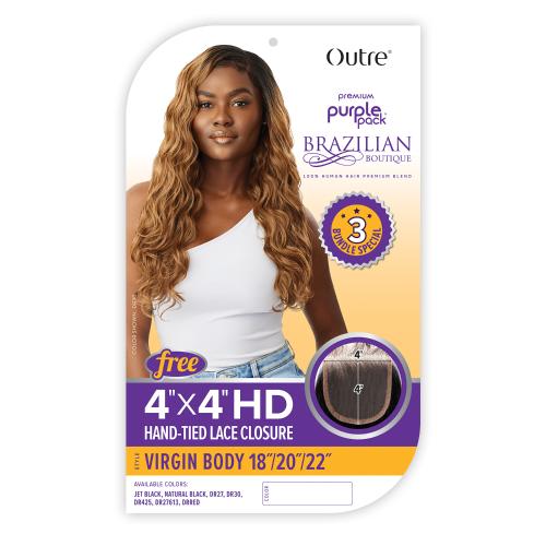Brazilian Virgin Body 18"20"22" + 4 Deep Lace Closure Premium Purple Pack