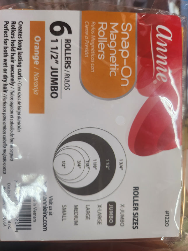 Annie Jumbo Snap-On Magnetic Rollers 6Pc Orange (6PC)