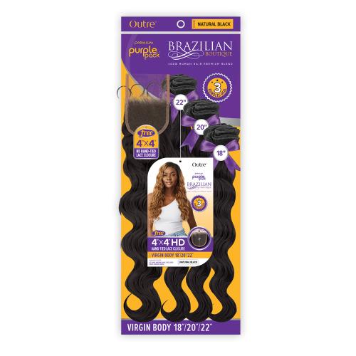 Brazilian Virgin Body 18"20"22" + 4 Deep Lace Closure Premium Purple Pack