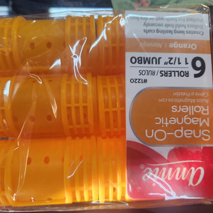 Annie Jumbo Snap-On Magnetic Rollers 6Pc Orange (6PC)