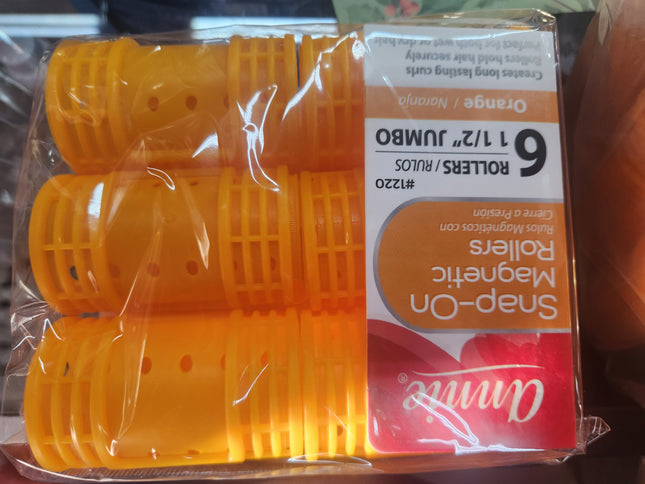 Annie Jumbo Snap-On Magnetic Rollers 6Pc Orange (6PC)